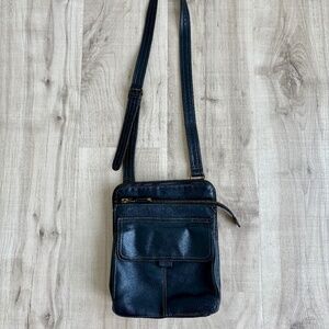 Black Fossil Crossbody Leather Travel Purse